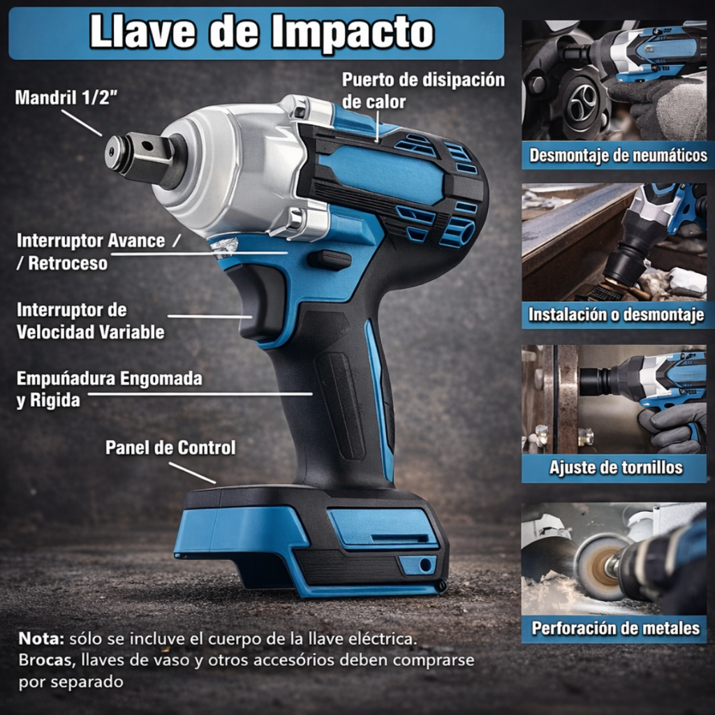 Kit Completo de Herramientas de Perforación, Corte e Impacto + REGALO: Batería Extra y Accesorios Complementarios